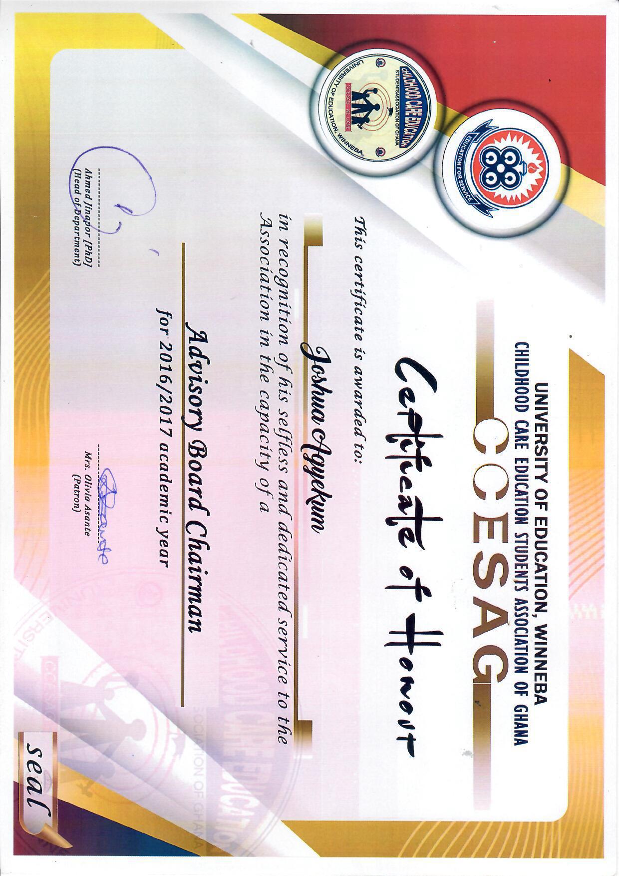 Leadership Certificates of Honour